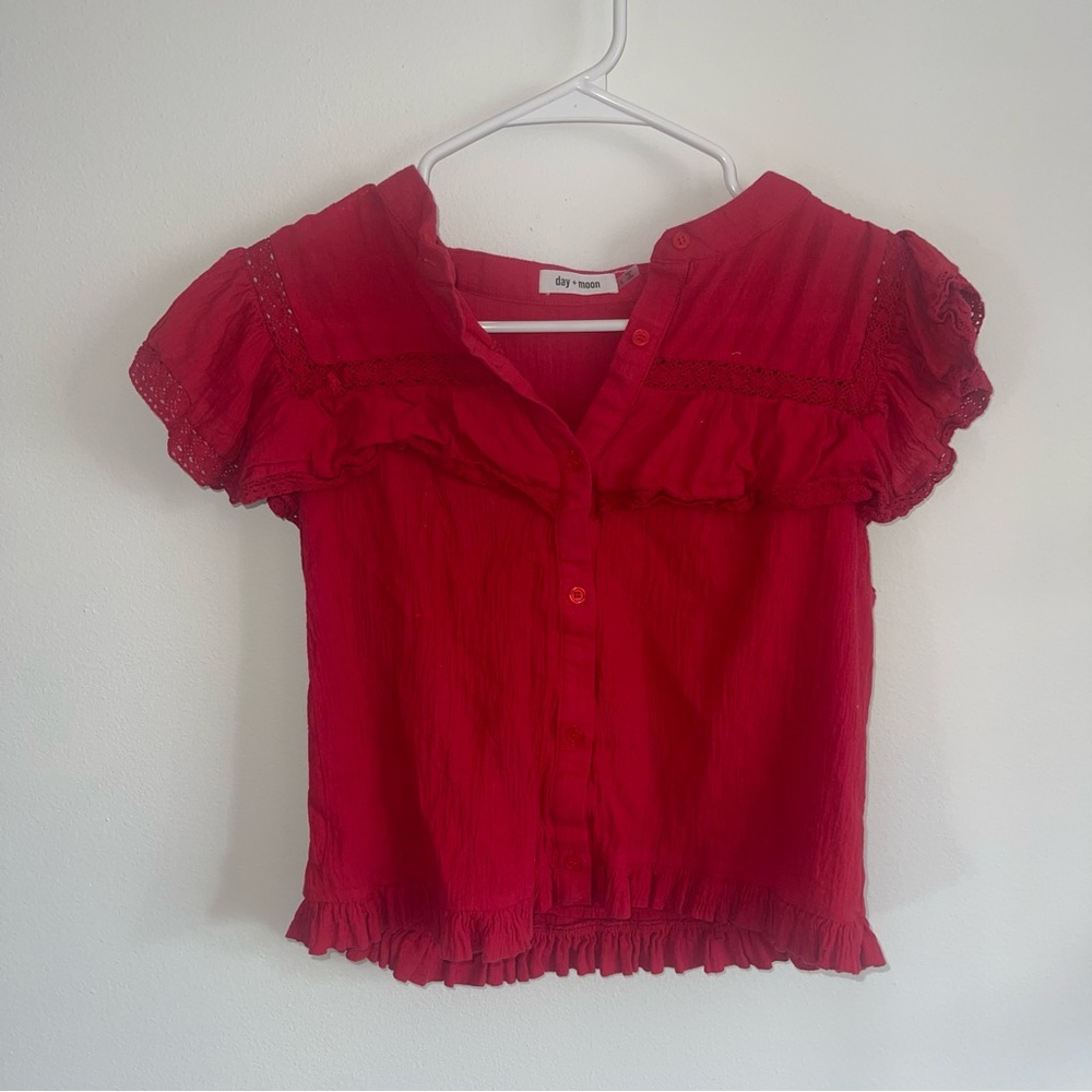Day + moon size medium red skirt set frilly ruffle